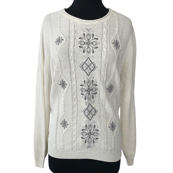 Alfred Dunner Sweaters - Alfred Dunner Cream Floral  Sparkly Crewneck Size XL